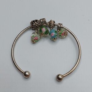 BO Silver Tone Starter Charm Cuff Bracelet 4 charms 2 stamped Ale 925